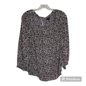 Ann Taylor Blue Green Red Floral Square Neck 3/4 Sleeve Business Casual Blouse S